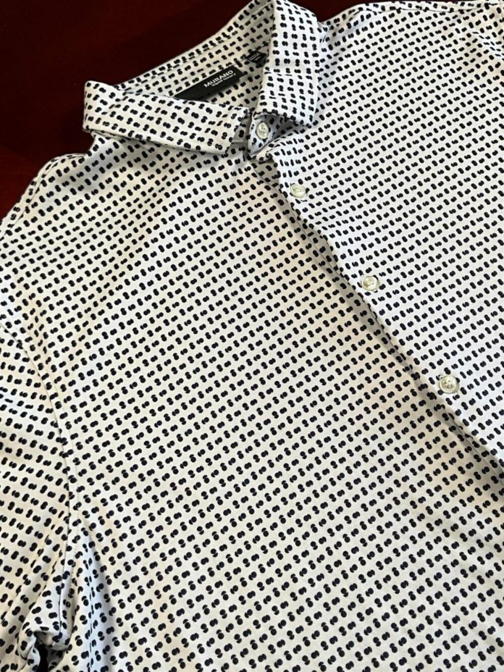 Mens Murano Black White Polka Dot Pattern Luxury Cotton Button Up Polo (Large)
